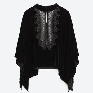 Zara Woman Embroidered Velvet Cape Top